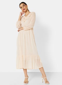 Buy Ruffled Midi Dress Pale Yellow in Saudi Arabia