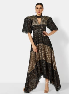 Buy Puff Sleeve Lace Dress Black in Saudi Arabia
