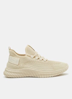 Buy Knit Lace Up Sneakers Beige in Saudi Arabia