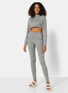 Buy Ribbed Loungewear Set Grey in Saudi Arabia