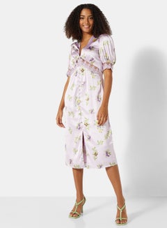 Buy Floral Print Midi Dress Light Purple in UAE