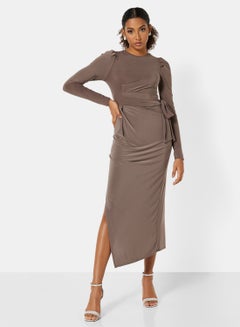 Buy Drape Detail Dress Brown in Saudi Arabia