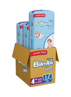 Buy Baby Diapers Jumbo Pack Size 4+, Large plus, 10-18 KG, 174 Count  (Packaging May Vary) in UAE