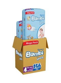 Buy Baby Diapers Mega Pack Size 4+, Large plus, 10-18 KG, 156 Count Packaging May Vary in UAE