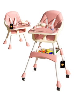 Buy Reinforced Five Point Safety Belt Portable Four Wheel Baby Dining Chair in Saudi Arabia