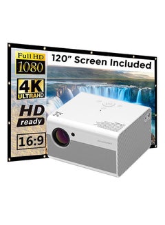 اشتري Android Full Hd 4500 Lumens/Screen Size Upto 200 Inch For Small/Big Room Native Res 1080P Download Apps Bluetooth Wifi Home Theater Gaming With 120Inch Projector PROJ-WO-55-W_SCR-04 White في الامارات