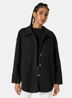 Buy Essential Relaxed Collar Overcoat Black in Saudi Arabia