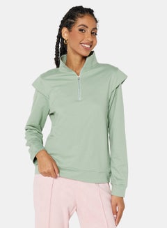 Buy Essential Zip Placket Sweatshirt Sage Green in Saudi Arabia