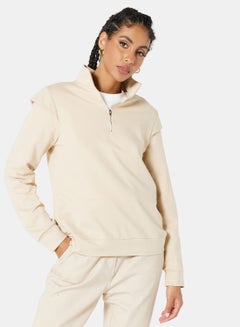 اشتري Essential Zip Placket Sweatshirt Beige في السعودية