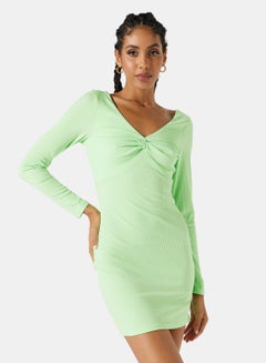 Buy Ruched V Neck Mini Dress Sage Green in UAE