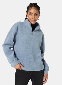 اشتري Sherpa Zip Through Sweatshirt Baby Blue في السعودية