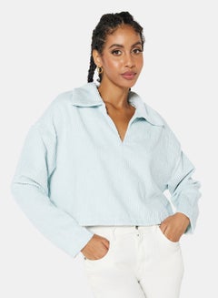 Buy Corduroy Oversized Crop Top Baby Blue in UAE