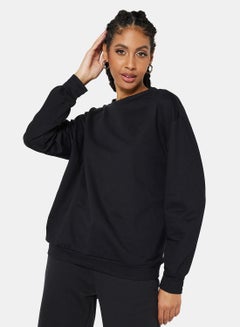 Buy Basic Relaxed Long Sleeve Sweatshirt Black in Saudi Arabia