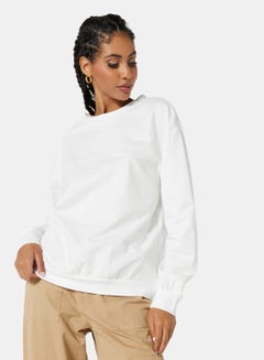 Buy Basic Relaxed Long Sleeve Sweatshirt White in Saudi Arabia