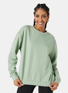 Buy Basic Relaxed Long Sleeve Sweatshirt Green in UAE
