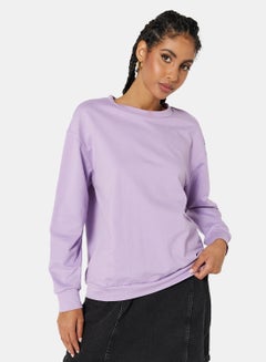 Buy Basic Relaxed Long Sleeve Sweatshirt Purple in Saudi Arabia