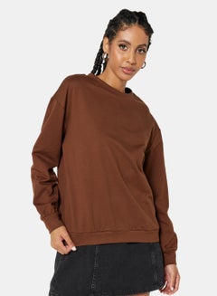 Buy Basic Relaxed Long Sleeve Sweatshirt Brown in Saudi Arabia