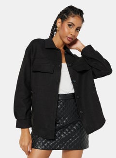 Buy Essential Long Sleeve Overcoat Black in UAE