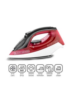 Buy Steam Iron with Non-Stick Soleplate/Anti-Drip/Anti-Calc/Self Clean Function 300 ml 1600 W X1550-B5 Red/Black/White in UAE