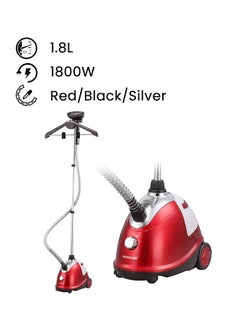 Buy 1.8L Tank Garment Steamer | Heavy Duty Garment Steamer with Supporting Pole | Anti-Slip Foot Wheel with Leak Proof Valve 1.8 L 1800 W SGS-311 Red/Black/Silver in UAE