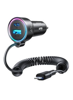 Buy 3 In 1 PD Type C USB Interface Car Charger With Lightning Pin Spring Data Cable 45W Black in Saudi Arabia