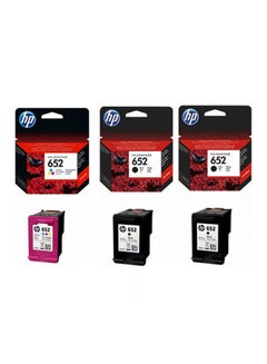 Buy Pack of 3  (2-Piece 652 Black + 1 PC 652 Tricolor) Original Ink Cartridge Tricolour & Black in UAE