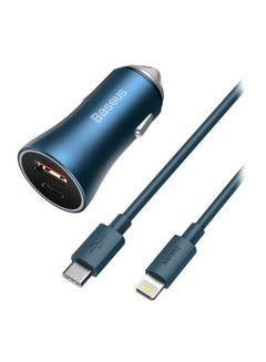 اشتري محول شاحن سيارة USB-C بقوة 40 وات، شحن سريع 4.0 بتقنية PD 3.0 مع كابل نقل بيانات Type-C إلى لايتنينج بطول 1 متر متوافق مع أجهزة آيفون وآي باد أزرق في مصر