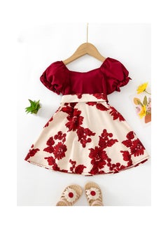 Buy New European And American Style Children's Skirts Cute And Fashionable Floral Lantern Sleeves,  Dresses Trendy in UAE