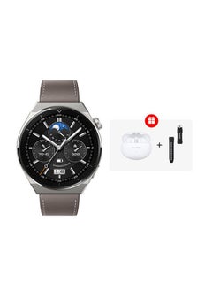 Buy 530.0 mAh GT 3 Pro Smart Watch Odin Classic Titanium Case with Leather Strap And Free Buds Grey in UAE