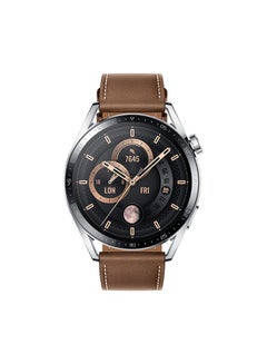 Buy WATCH GT 3 46 mm Smartwatch Leather Strap Stainless Steel Brown in UAE