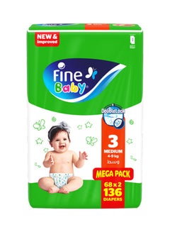 Buy Baby Diapers, Size 3, Medium 4–9Kg, Pack Of 136 Diapers, With New And Improved Technology in Saudi Arabia