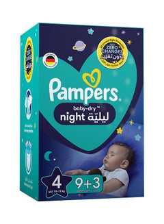 Buy Baby-Dry Night Diapers For Extra Sleep Protection, Size 4, 10-15Kg, 12 Diaper Count in UAE