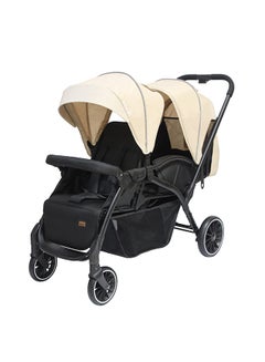 Buy Dois - Twin Stroller - Beige, Twin Baby Stroller Pram in UAE