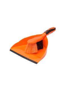 Buy 2-Piece Cleaning Dust Pan With Brush Set Orange/ Black 0.165kg in UAE