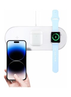 اشتري 3-in-1 Qi Wireless Charging Station Dock for Apple Devices iPhone 14 Series / iWatch/ AirPods White في الامارات