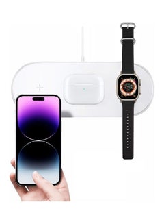 اشتري 3-in-1 Wireless Charger for Apple Devices iPhone / Apple Watch/ AirPods with Universal Qi Compatibility Fast Charging Dock for iPhone 14 Series and iWatch 8/Ultra White في الامارات