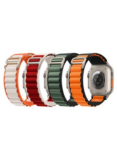 Buy 4Pack for Apple Watch Alpine Loop Band 49mm/45mm/44mm Nylon Woven Sport Strap Compatible with iWatch Series 8/Ultra/7/SE/6/5/4/3/2/1 Green/Orange/White/Red in UAE