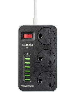 Buy 3-Power Socket With 6-USB And Lighting, Type-C, Micro Cables Universal Power Strip Grey/White 2meter in Saudi Arabia