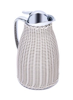 Buy Coffee And Tea Bamboo Design Vacuum Flask Silver/White 1Liters in Saudi Arabia