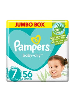 اشتري Baby  Dry Pampers With Aloe Vera Lotion And Leakage Protection, Size 7, 15+ kg, 56 Count في الامارات
