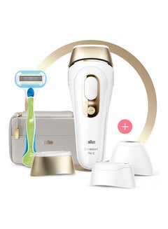 Buy Silk-expert Pro 5 PL5257 IPL with 4 extras: wide head, precision head, Venus razor, soft pouch White/Gold in Saudi Arabia