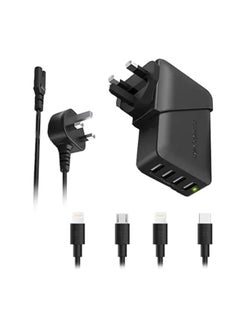 اشتري Combo Wall Charger 4 Ports 40W With IPhone 1M 2M Galaxy 1M Type C 1M Cables أسود في السعودية