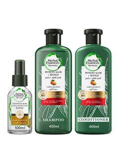 Buy Sulfate Free Potent Aloe Vera And Mango Shampoo With Conditioner, Coconut, Aloe Vera Hair Oil 2x400ml+100ml Pack of 3 in UAE