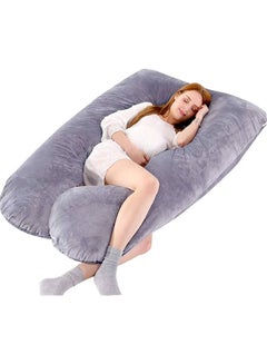 Buy Luxury Body Pregnancy Pillow Back Pain Support With Soft Cover - Jumbo Size Velvet Grey 130 x 70cm in UAE