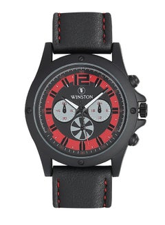 Buy Men's Sport Style Black Case Black Pu Strap Orange Dial Quartz Wristwatch in UAE