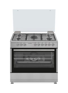 اشتري 90x60 Cm Freestanding Cooker Gas Cooking Range-5 Burners With 1 Triple Crown Sabaf One Hand Automatic Ignition Full Safety Skewer Turnspit Matt Finish Grids Maxi-Oven AM9GM1KMXMEA Silver في الامارات