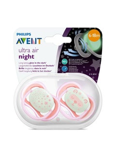 Buy 2-Piece Ultra Air Night Soft Pacifier Set for 6-18 Months, White/Pink - SCF376/22 in UAE