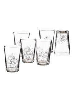 Buy 6 pcs Turkish Glass For Drinking with Black Pattern Clear in Saudi Arabia