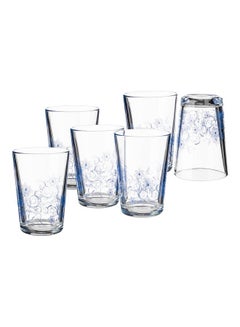 اشتري Set of 6 Turkish glass drinking cups with blue pattern Clear في السعودية