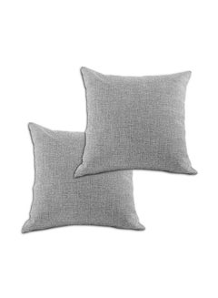 Buy 2 Pieces Linen Decorative Cushion Set Light Gray 45x45cm in Saudi Arabia